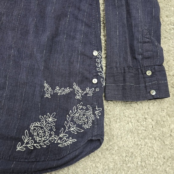 Fresh Produce Top Womens XL/XXL Blue Long Sleeve Pullover Embroidered Boho - Picture 2 of 13